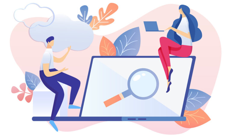 Man Look at Magnifying Glass on Computer Screen